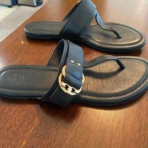 Tory Burch Marsden Sandal (Black with Gold Buckle) - Size 6